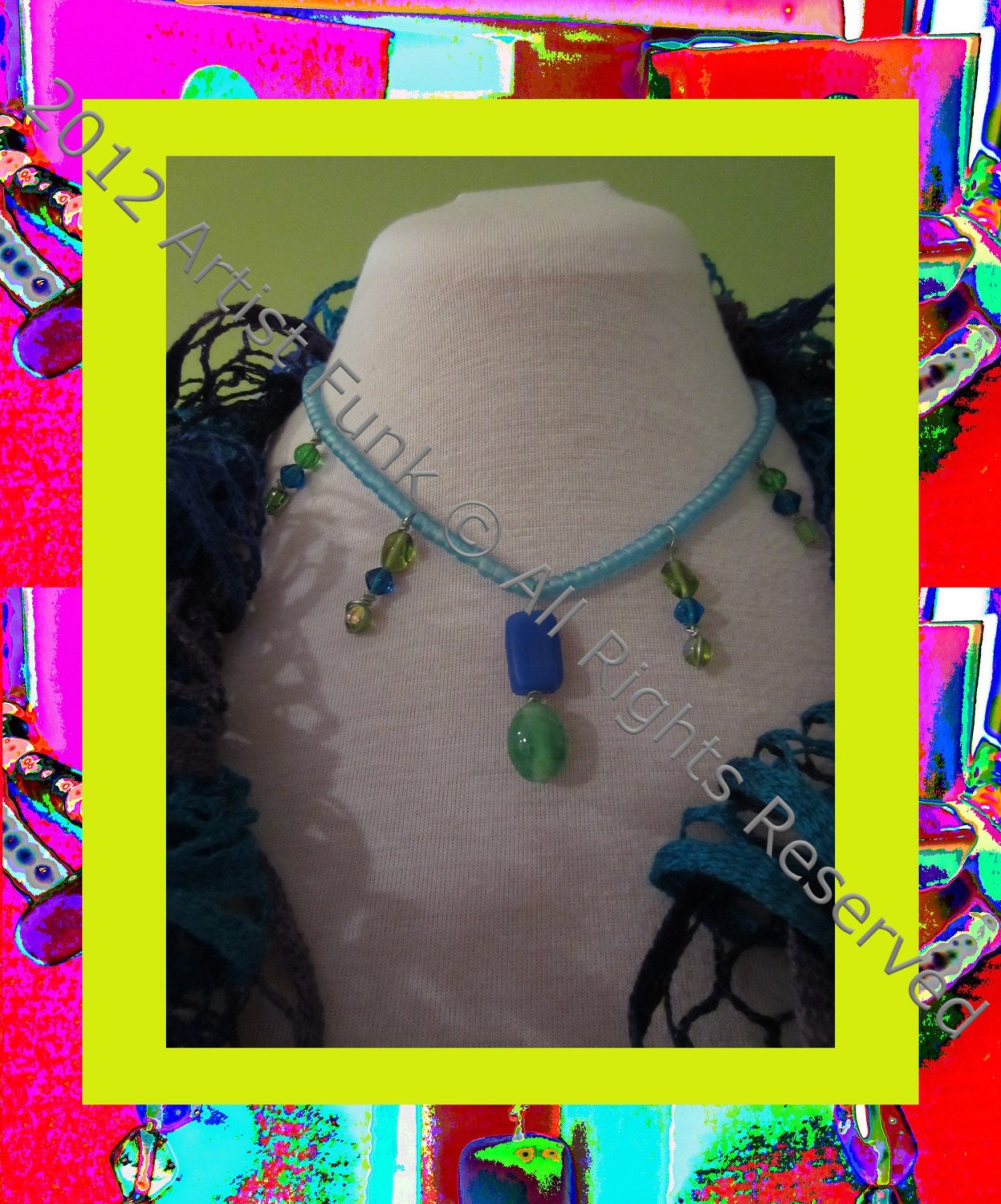 Mother's Day Necklaces, Artistic Jewelry,Handmade Original Jewelry, ,Colorful Green and Blue Beaded Necklace