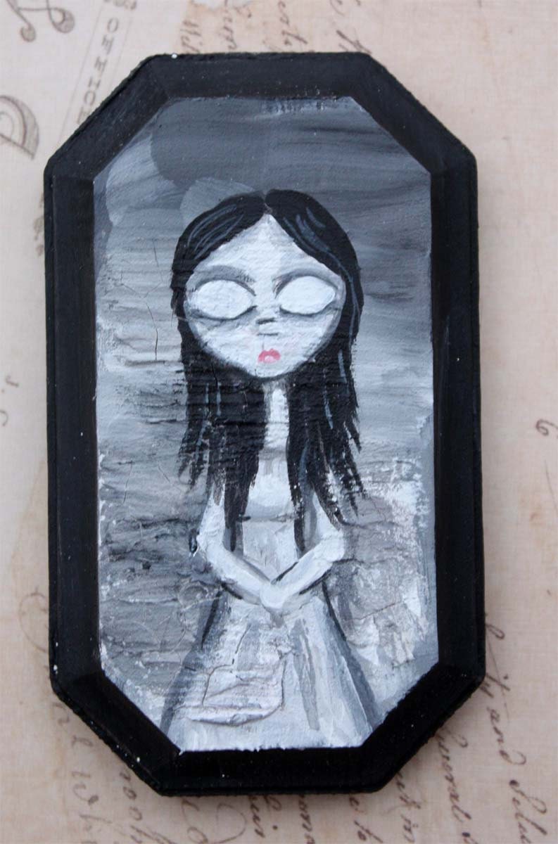 Ghostly Girl - Black And White - Ghost - Girl - Painting - Mini Painting - Mixed Media