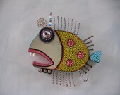 Twisted Bass, Original Found Object Sculpture, Wall Art, Wood Carving, by Fig Jam Studio