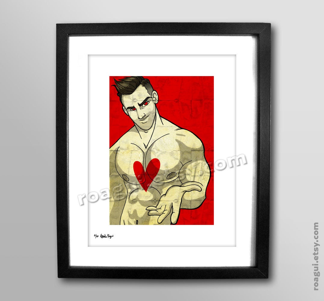 SALE - Take my Hand Print 8x11 - red muscle man sexy heart