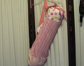 Reconstructed Recycled EcoFriendly Yoga Mat Bag Pink Stripe with Pink Multi Polka Dots Satin Lined