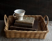 Vintage Wooden Woven Basket Tray