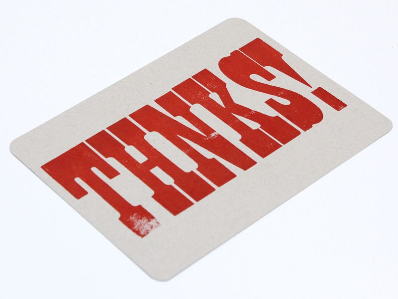 THNKS letterpress postcard