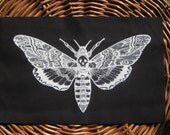 Large Skull Moth Original Drawing handmade screen printed BACK PATCH, white on black