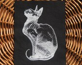 Hairless Cat original handmade screen printed patch, white on black