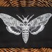 Large Skull Moth Original Drawing handmade screen printed BACK PATCH, white on black
