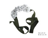 Leather Flowers Headband or Choker or Sash Tie-On Olive Suede with Oyster White Leather Flowers in stock