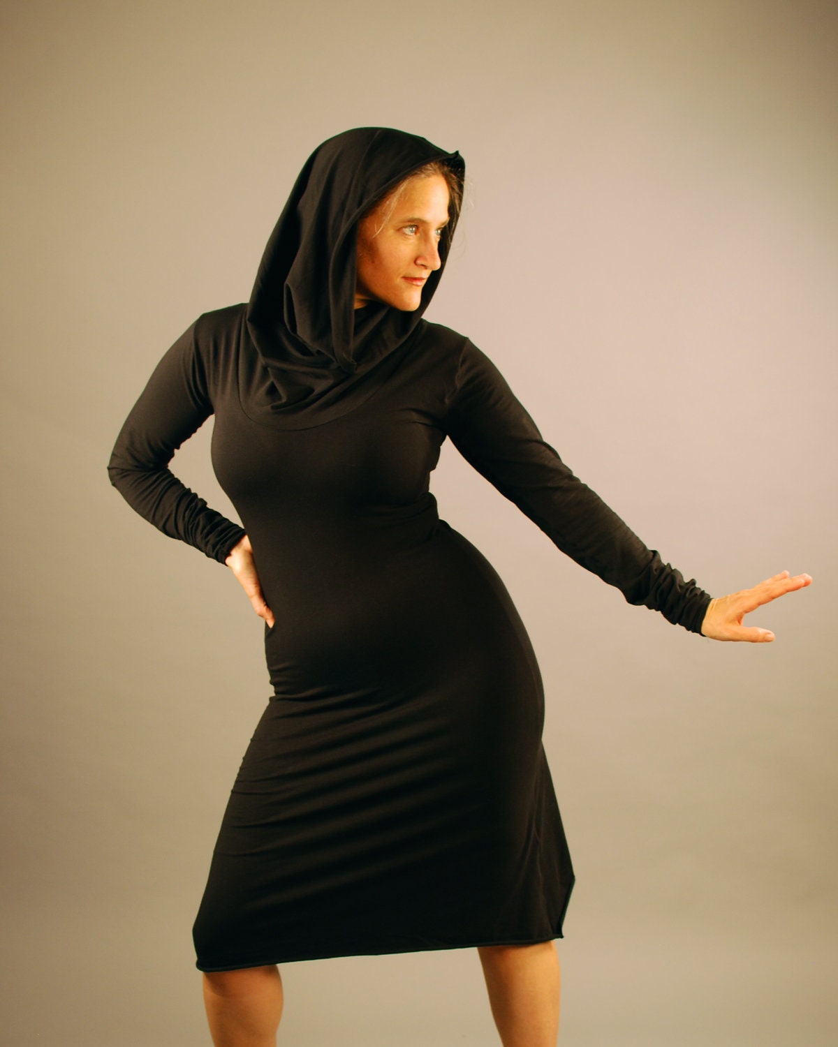 Party Dress - Little Black Dress - Deep Cowl Hoodie - Organic Clothing - SAMPLE SALE - Size Small