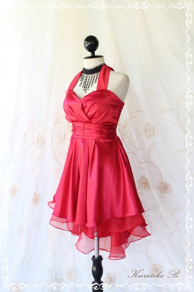 Cinderella Story II Goddess Cocktail Dress Asymmetric Hem Burgundy Satin Color Longer Organza Lining S