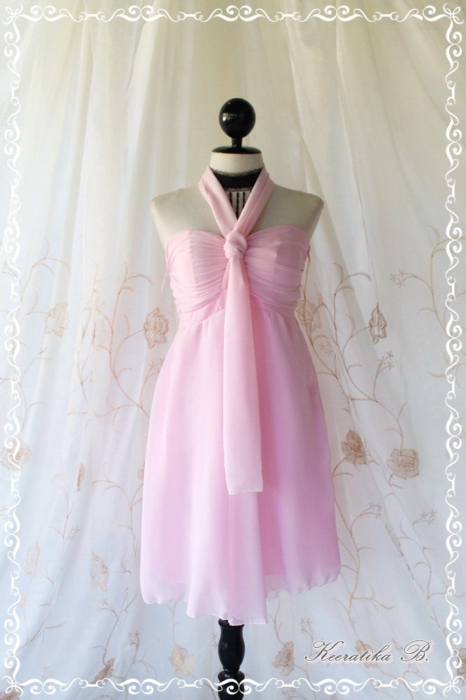 Cinderella Story III Goddess Cocktail Party Dress Asymmetric Hem Baby Pink Color Halter And Strapless Style Prom Wedding Dress S-M