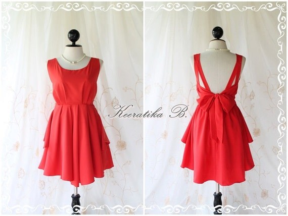 A Party  V Shape - Prom Party Cocktail Bridesmaid Dinner Wedding Night Dress Asymmetric Hem Bright Red Sweet Gorgeous Glamorous Dress