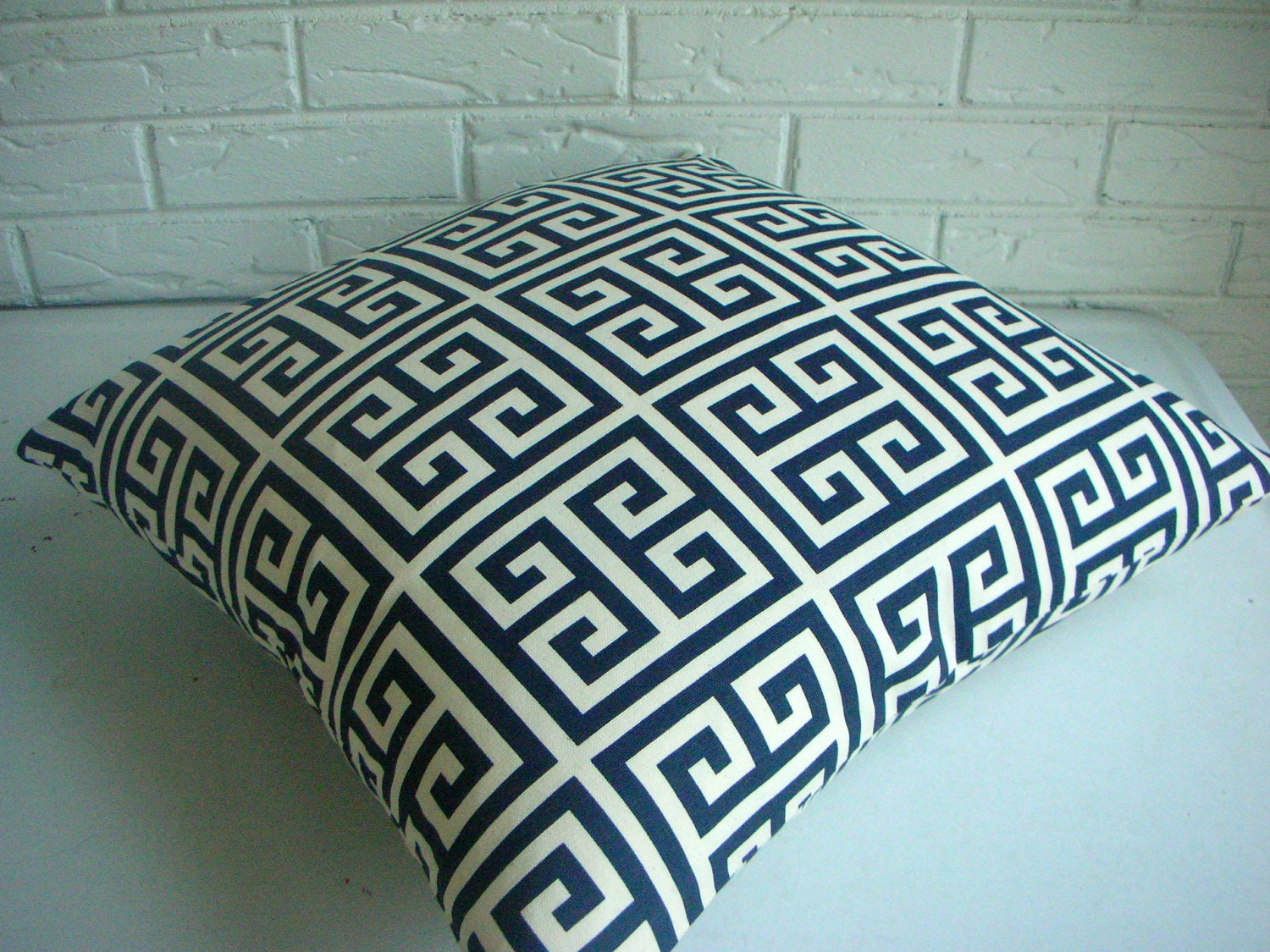 Navy Greek Key Decorative Pillow Cover -  Nautical Throw PIllow - Modern Classic - Hollywood Regency - Blue Ivory