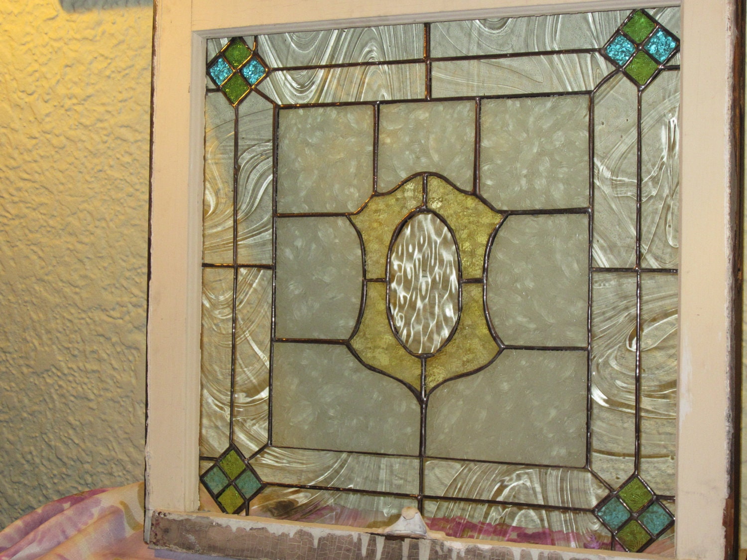 Vintage Designed Stained glass in Vintage Chicago Bungalow Window. Order yours today/