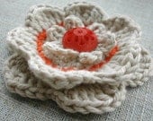 Orange & Ecru Crochet Brooch