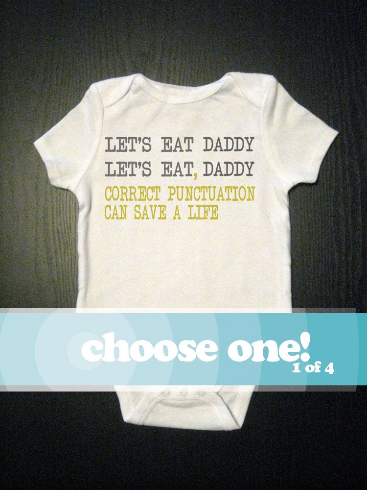 Correct Punctuation - Let's Eat - One Piece Baby Bodysuit - Funny Baby - Humor Children's Clothing - Baby and Toddler and Kid's