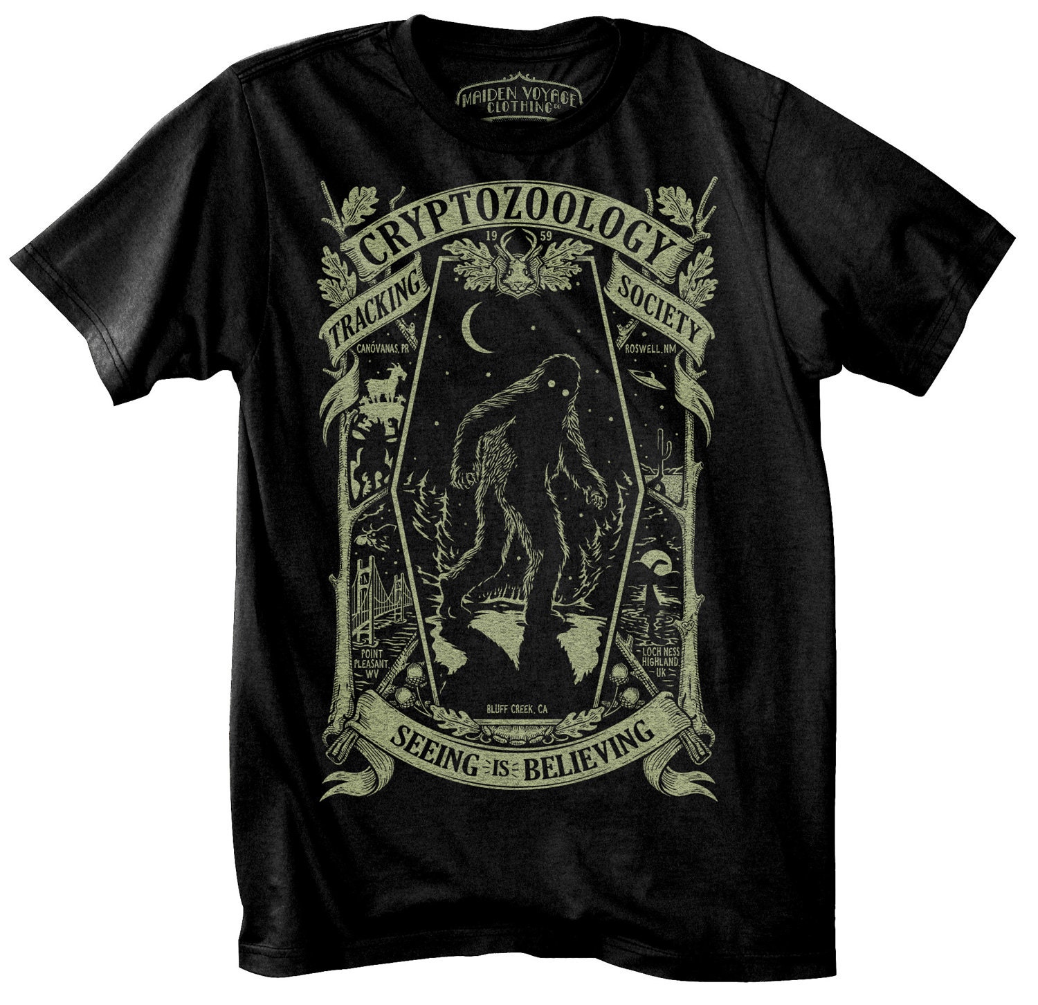 Glow in the Dark Cryptozoology Tracking Society Black/Moon Small