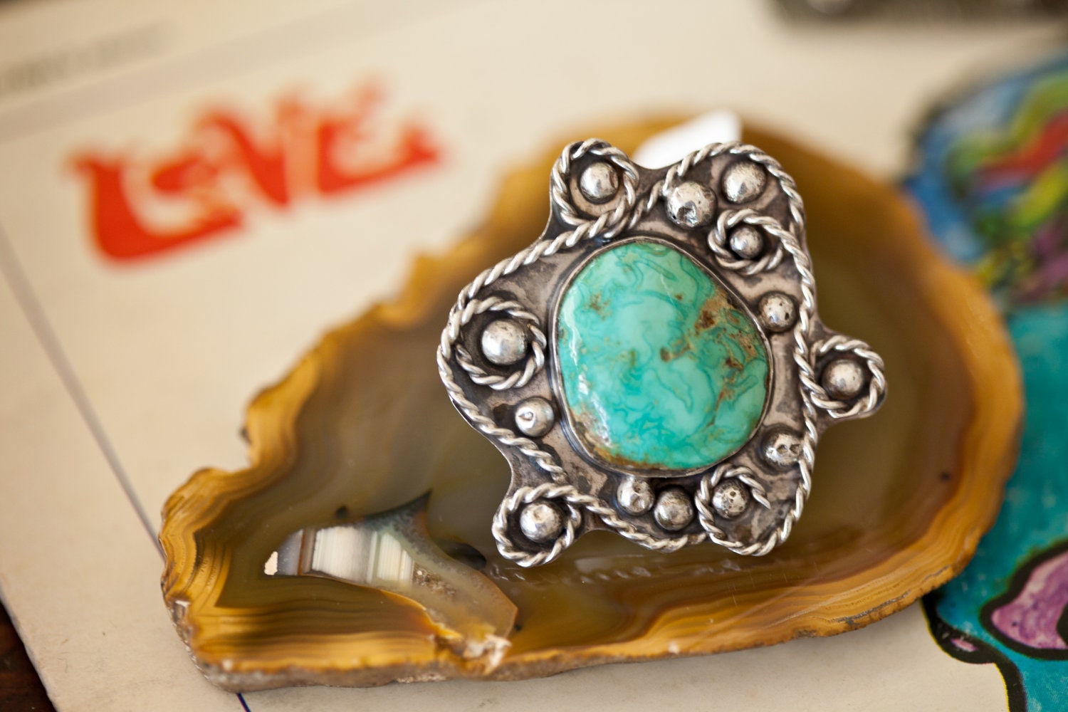 Huge 1960's Tribal Fox Mine Turquoise Ring...handmade