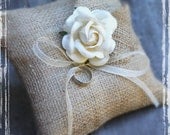 Burlap Ring Bearer Pillow - Rustic Weddings - Spring Summer Fall Winter Wedding - Country Charm -  Natural - Simply Elegant - Beige Cream
