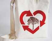 Recycle Love Messenger Bag/ Tote/ Organic Cotton Canvas/ Screenprinted Tree/ Appliqued Wool/ Mother's Day Gift Idea/ Ready To Ship
