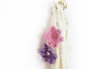 Crochet necklace in Candy with Pastel Lavender (floral)  and Cherry blossom pink Flowers