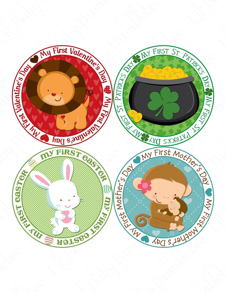 First Holiday Onesie Stickers for Boys - Halloween, Thanksgiving, Christmas, New Year's Day, Valentine's Day, St. Patrick's Day and More