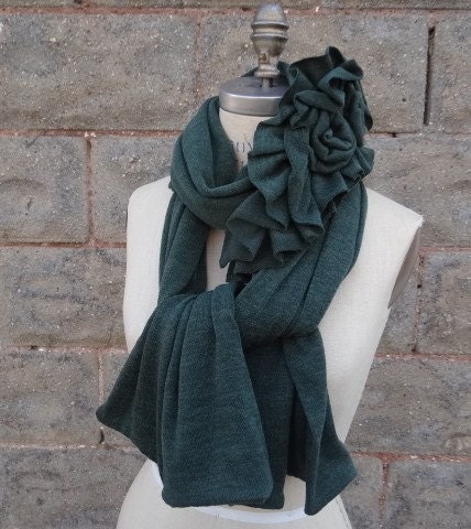 Jersey knit Scarf, Green Scarves,Jersey Scarf, Ruffles, jersey knit scarf