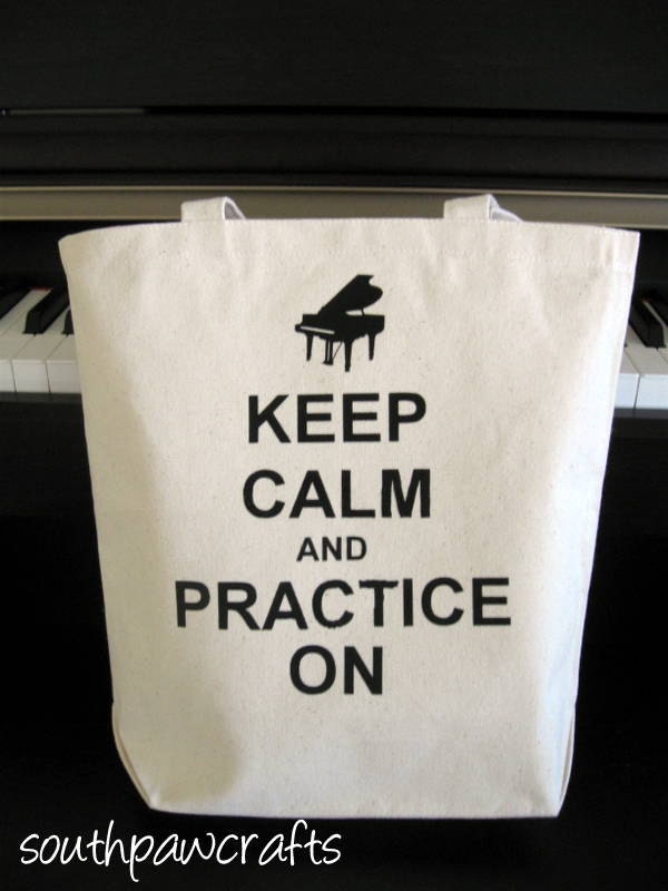 Keep Calm and Practice On Canvas Tote with Music Note or Grand Piano