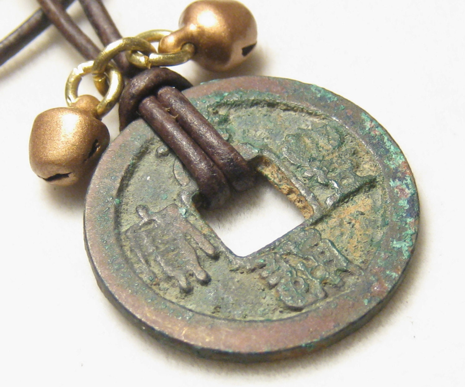 Chinese Lucky Coin Leather Necklace Good Fortune Success