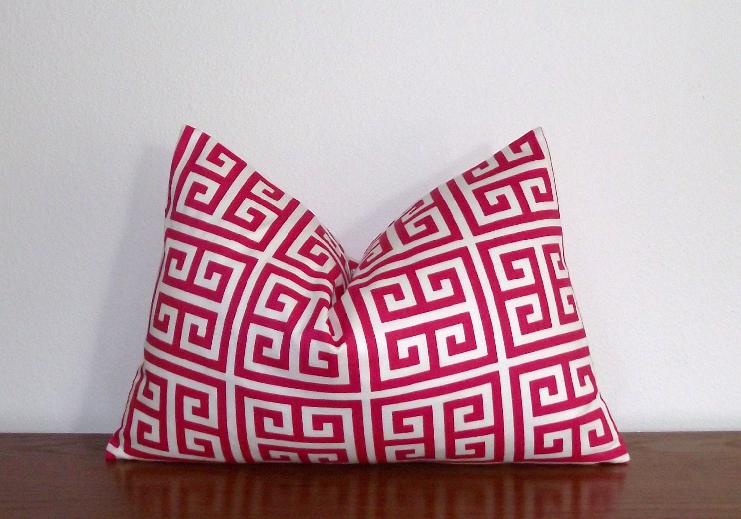 Greek Key- Decorative Pillow Cover 12x18" Lumbar- Geometric- Pink- White