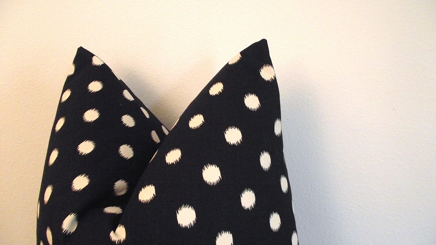 Ikat Dots Decorative Pillow Cover 18x18" - Polka Dots- Black - Natural