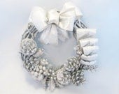 Pure Silver Grapevine Wreath with Pinecones and Holiday Trim