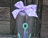 Anchor Monogram CLEAR Personalized - 20oz - Tumbler cup with Lid & Straw - Nautical - Bridesmaid Gift