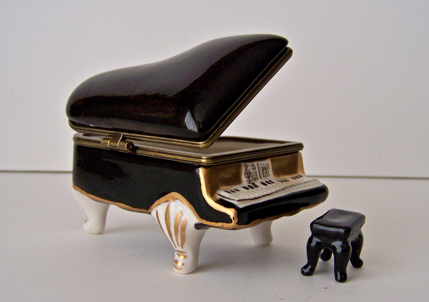 Vintage Piano Trinket Jewelry Box with Stool
