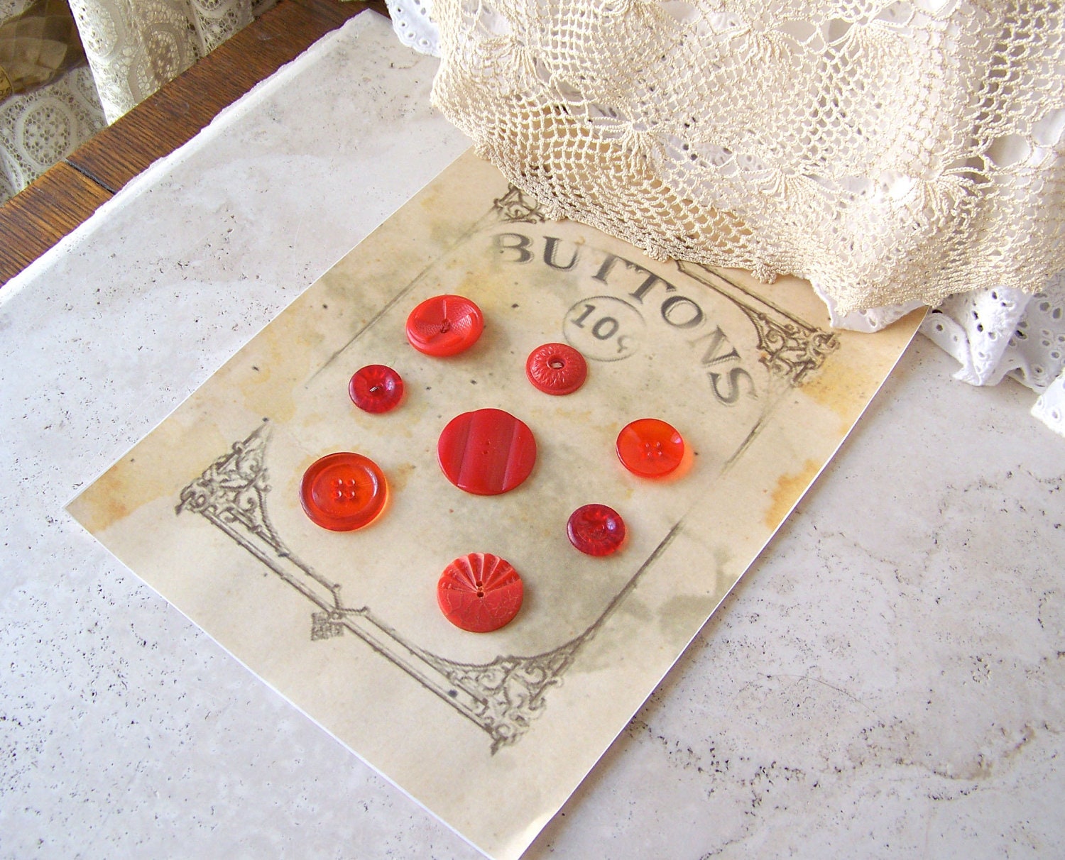 Vintage Red Bakelite and Lucite Buttons