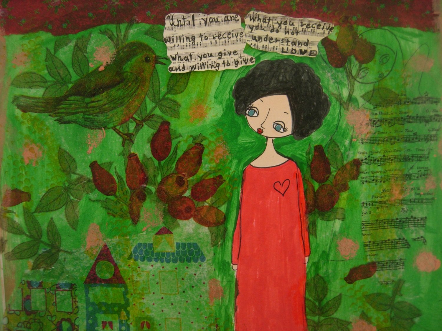 How to understand Love-Original Mixed Media Painting and Collage on watercolor paper by a Pink Dreamer