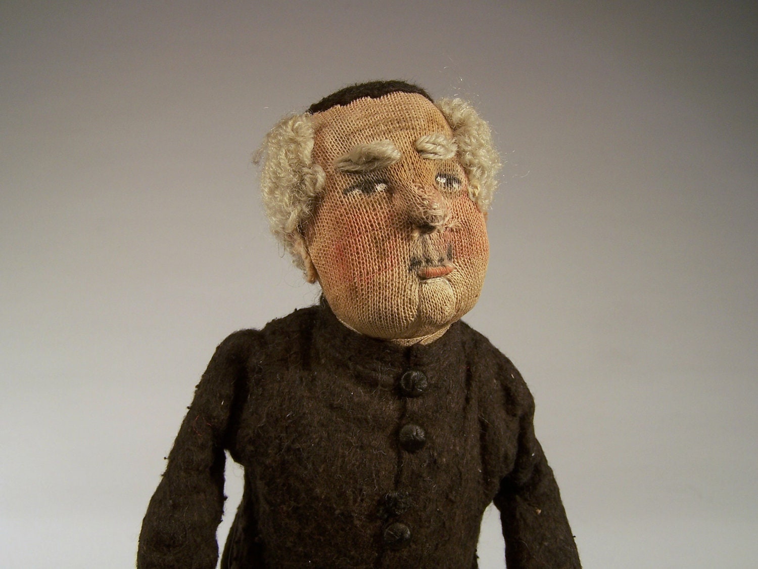 Folkart Doll Collectible - Priest or Monsignor - Handpainted Fabric Face, Wire Arms and Legs - Wood Feet