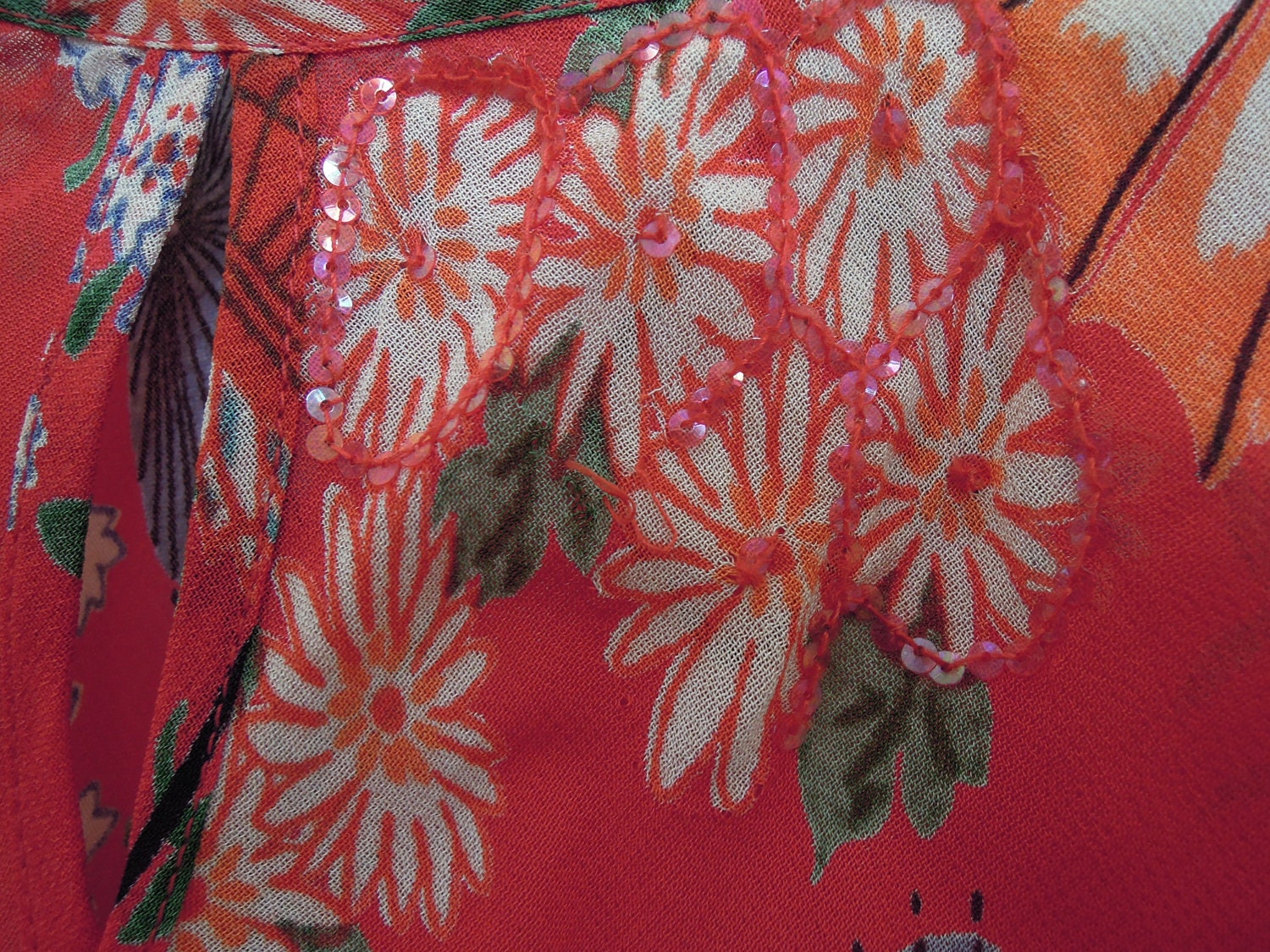 SALE Vtg 90s Sheer Cherry Blossom Parasol Red Ruffle Blouse