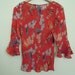 SALE Vtg 90s Sheer Cherry Blossom Parasol Red Ruffle Blouse