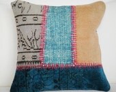 SALE Antique Turkish Kilim Pillow Cover - Hand Embroidered - 18x18 inch