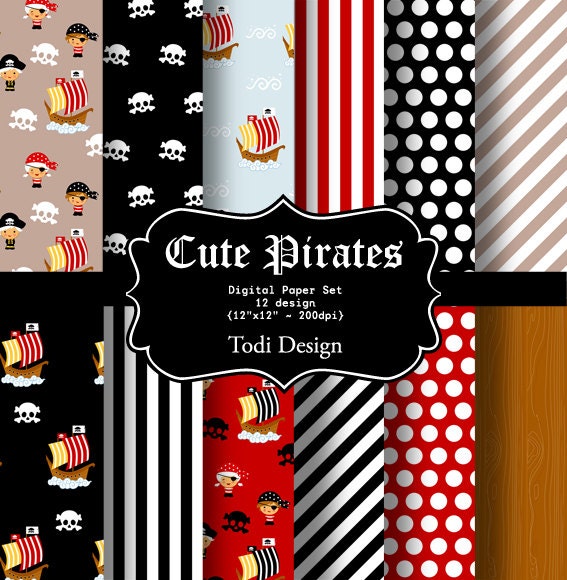 Cute Pirates- INSTANT DOWNLOAD Digital Paper Set Il_170x135