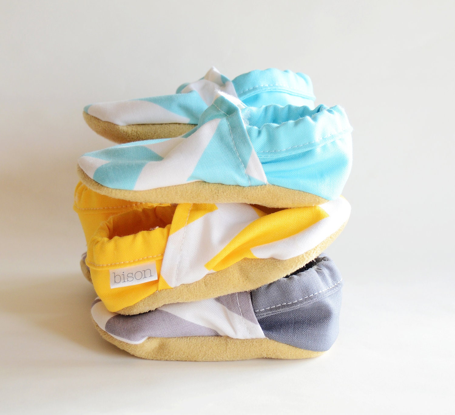 Chevron Zig Zag Bison Booties Size 6 to 12 Months Baby Ready to Ship soft shoes color block cloth fabric vegan