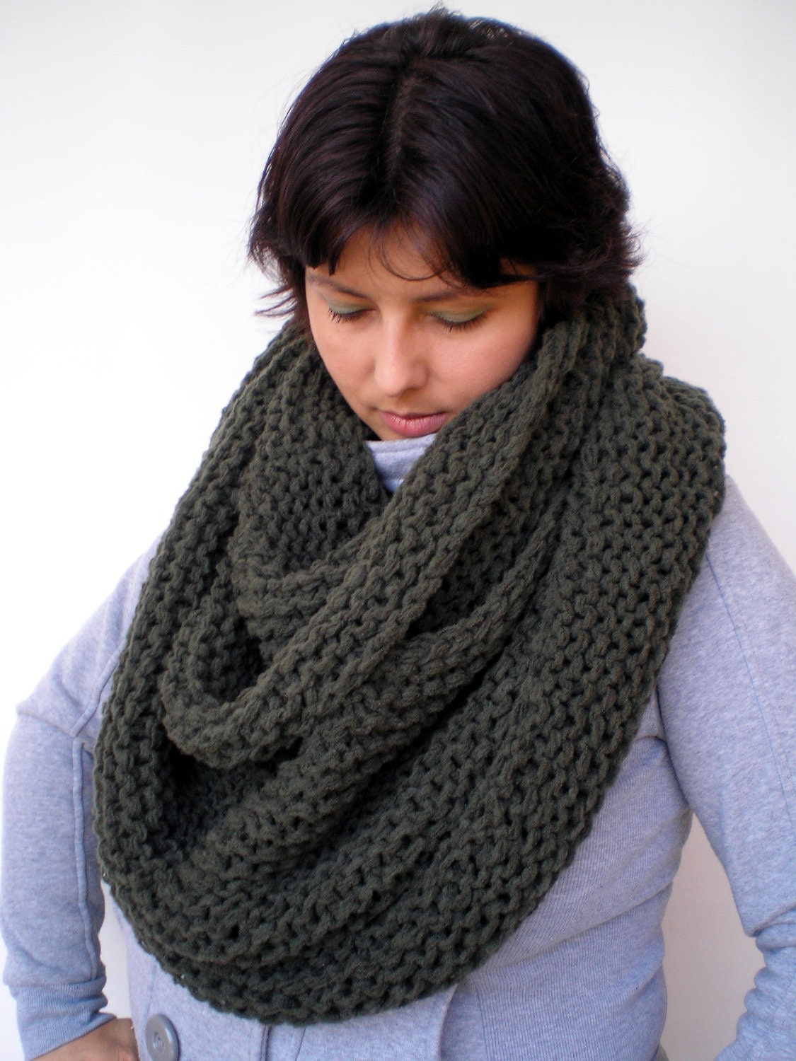 Dark Green Circle Scarf Hand Knit Circle Scarf  Soft  Unisex Scarf NEW COLLECTION