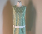60s mod dress pistachio green polka dot shift large