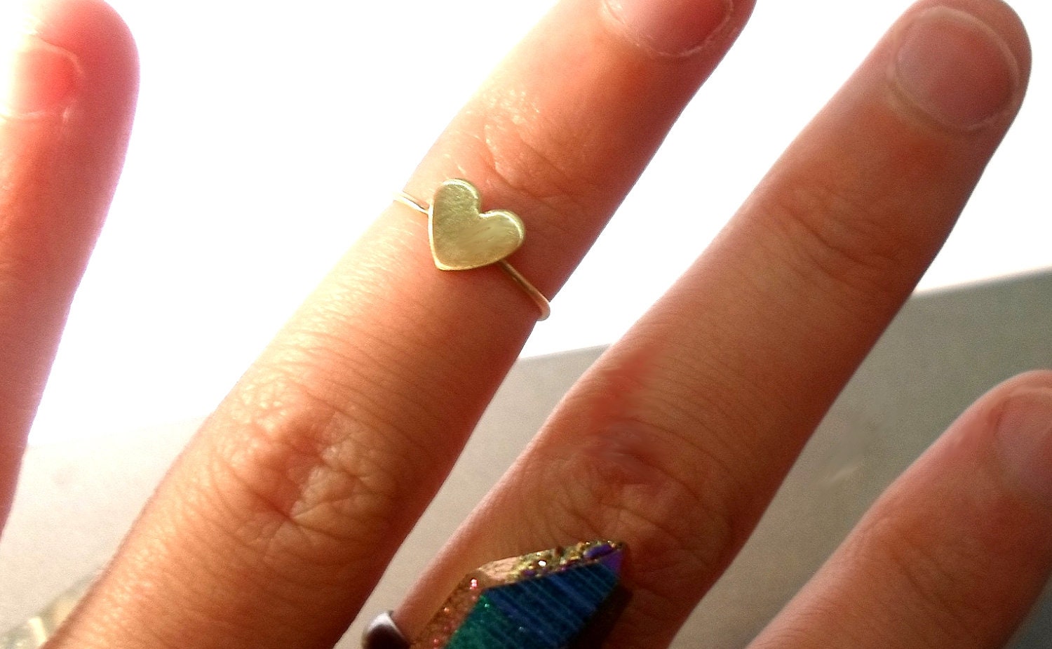 Heart Knuckle Ring -Layering Above the knuckle Gold Brass Stacking Ring