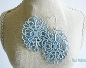 Frosty Blue Earrings, Dangle, Hand Painted, Filigree Earrings, Winter, Snowflake, Gift for Her