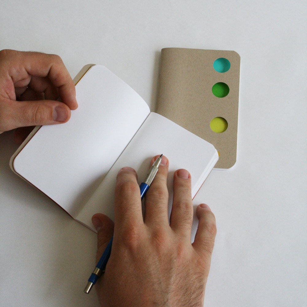 Recycled Pocket Sketchbooks - Eco Friendly, mini journals with vibrant vellum accents