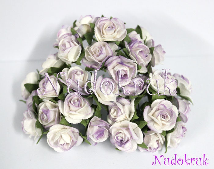 10  white - Violet color Mulberry Paper Rose Flower handmade size 1.5 cm. ,scrapbooking
