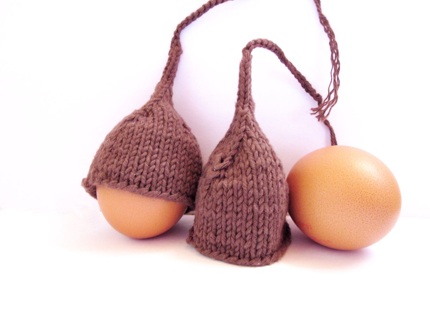 Brown Egg Cozies Gnome Hat for Everyday or Easter Handknit Pure Cotton freeshippingfrance team trade on