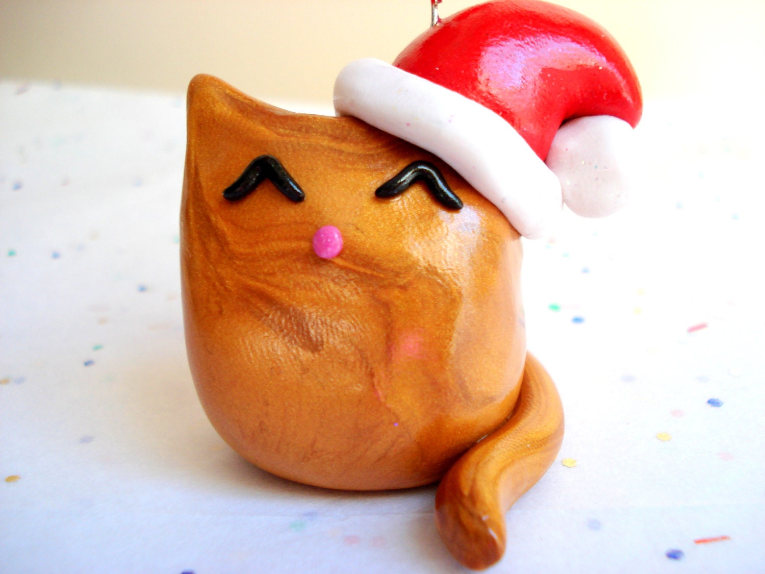 Orange Cat Ornament, Polymer Clay Orange Fat Cat Christmas Ornament