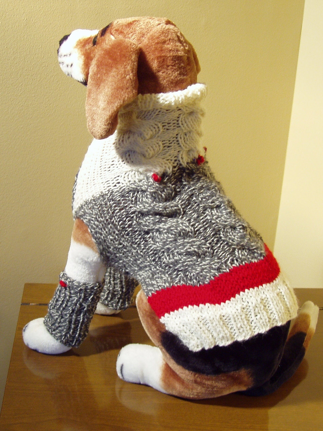 Dog Sweater SALE Hand Knit Tri Cable Merino Wool Medium 14" long